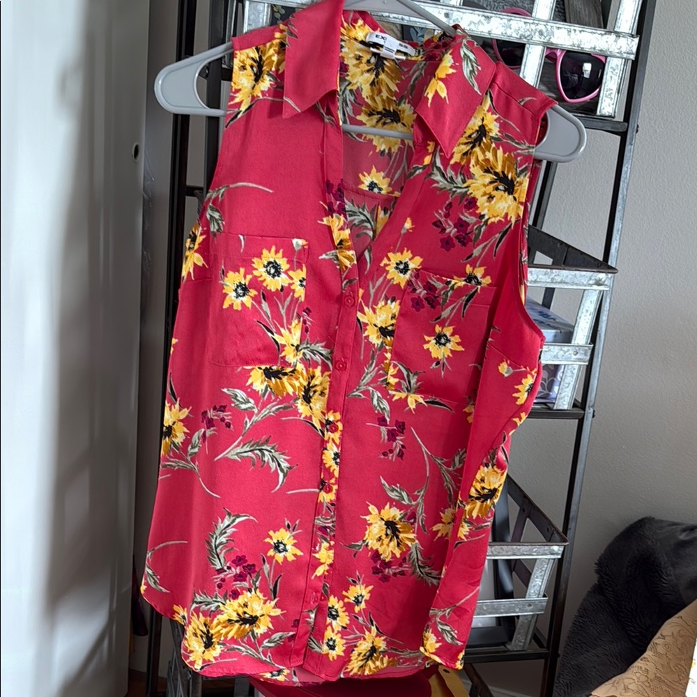 Express Pink Sleeveless Button Down Shirt with Notched Collar